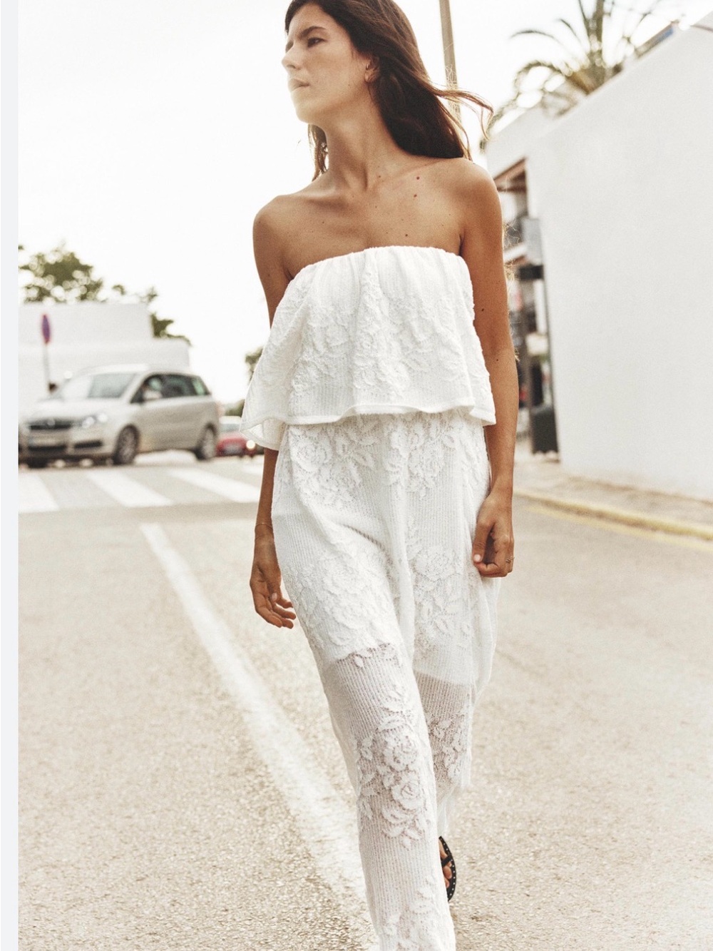 Zara Strapless White Lace Midi Dress
